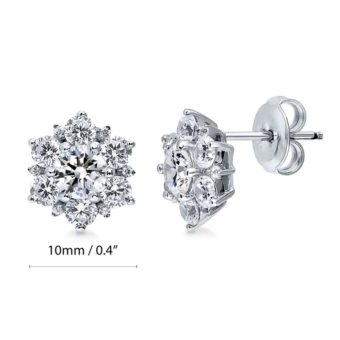 BERRICLE Flower Halo CZ Stud Earrings in Sterling Silver Earrings