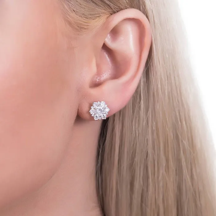 BERRICLE Flower Halo CZ Stud Earrings in Sterling Silver Earrings