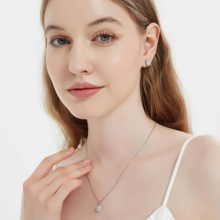 BERRICLE Flower Halo CZ Stud Earrings in Sterling Silver Earrings