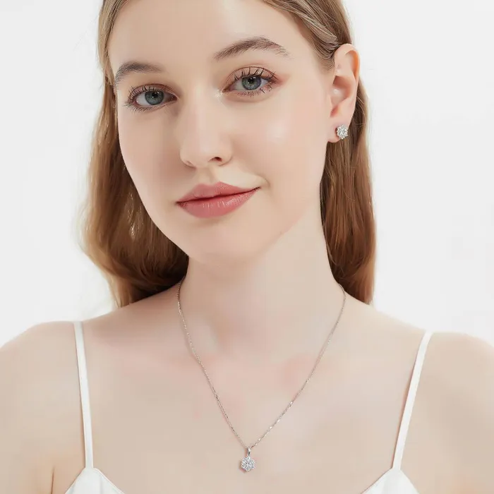 BERRICLE Flower Halo CZ Stud Earrings in Sterling Silver Earrings