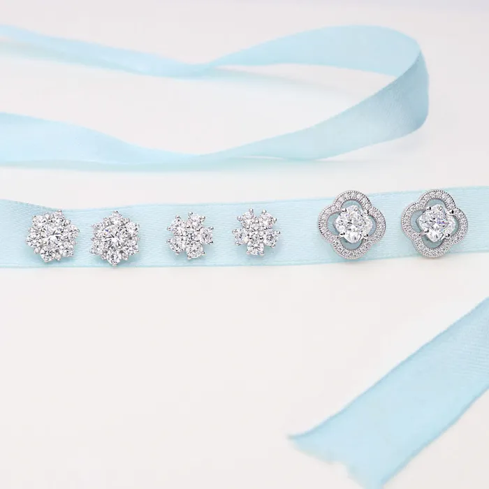 BERRICLE Flower Halo CZ Stud Earrings in Sterling Silver Earrings