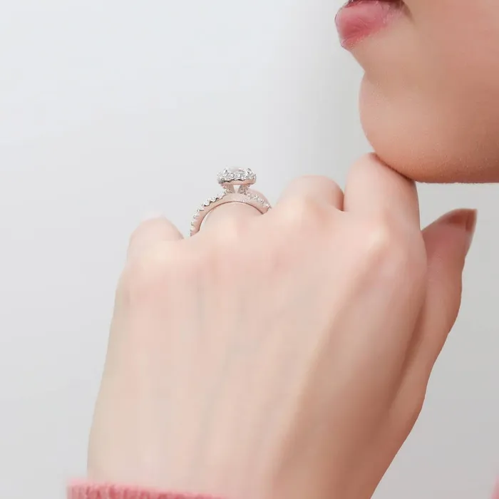 BERRICLE Rings Halo Cushion CZ Ring Set in Sterling Silver