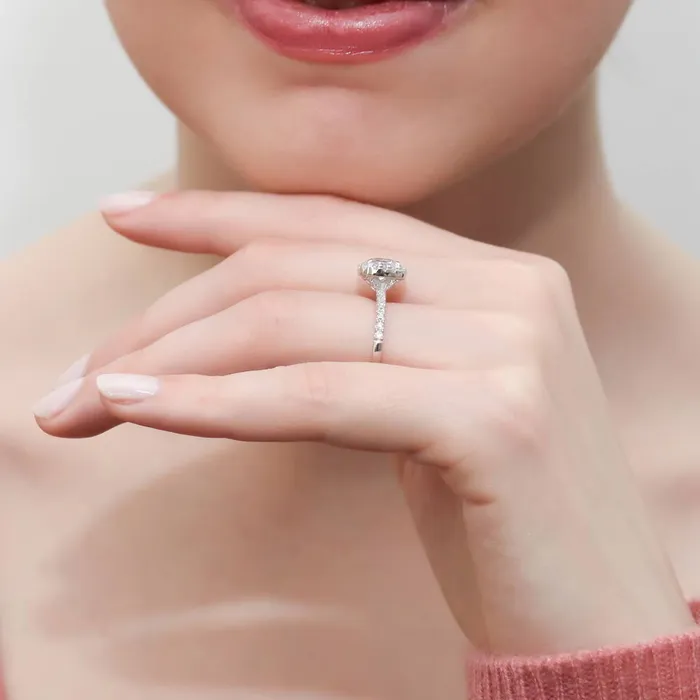 BERRICLE Rings Halo Cushion CZ Ring Set in Sterling Silver