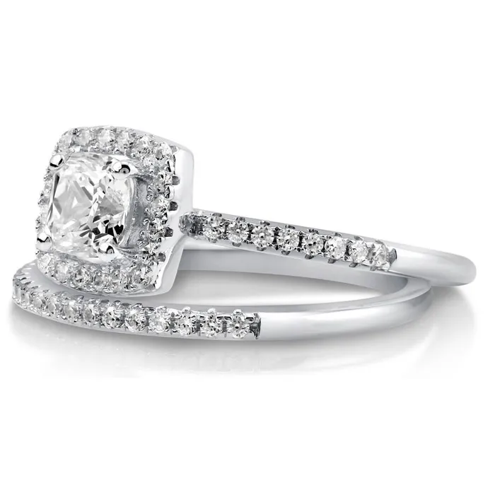 BERRICLE Rings Halo Cushion CZ Ring Set in Sterling Silver