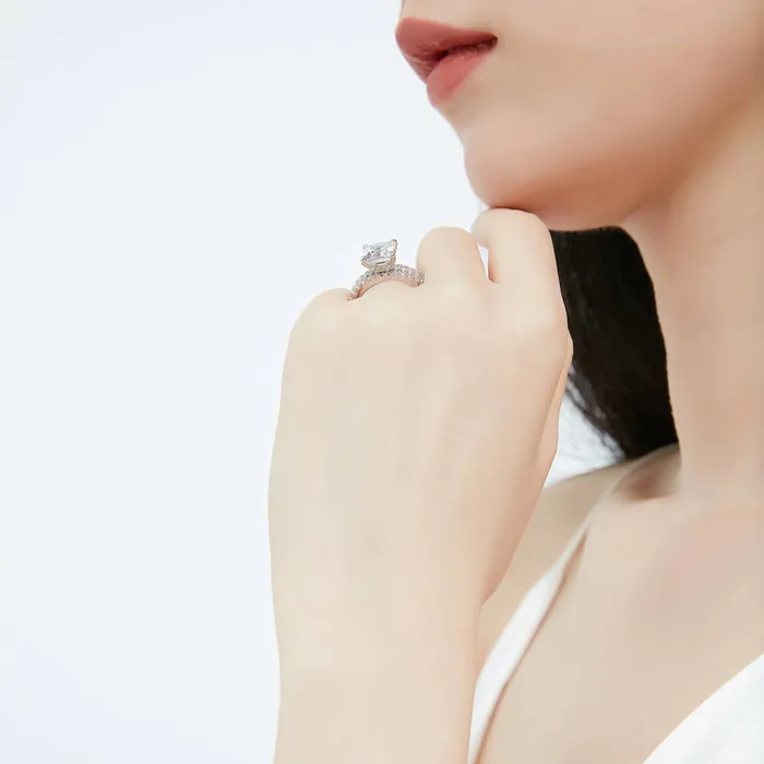 BERRICLE Solitaire Hidden Halo 3ct Princess CZ Ring Set in Sterling Silver Rings