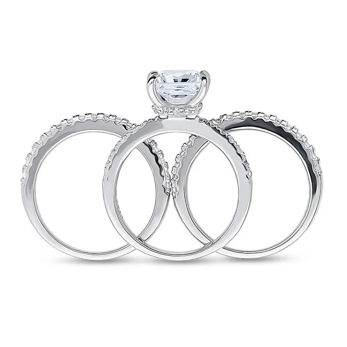 BERRICLE Solitaire Hidden Halo 3ct Princess CZ Ring Set in Sterling Silver Rings