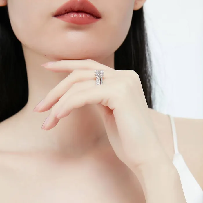 BERRICLE Solitaire Hidden Halo 3ct Princess CZ Ring Set in Sterling Silver Rings