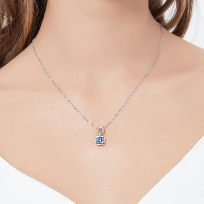 BERRICLE Woven Open Circle Purple Aqua CZ Necklace in Sterling Silver Necklaces