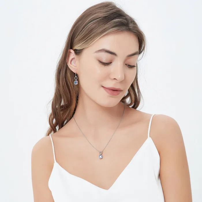 BERRICLE Woven Open Circle Purple Aqua CZ Necklace in Sterling Silver Necklaces