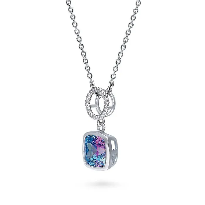 BERRICLE Woven Open Circle Purple Aqua CZ Necklace in Sterling Silver Necklaces