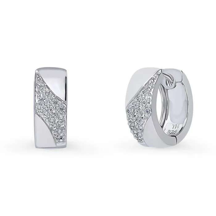 Earrings BERRICLE Wave CZ Small Huggie Earrings in Sterling Silver 055