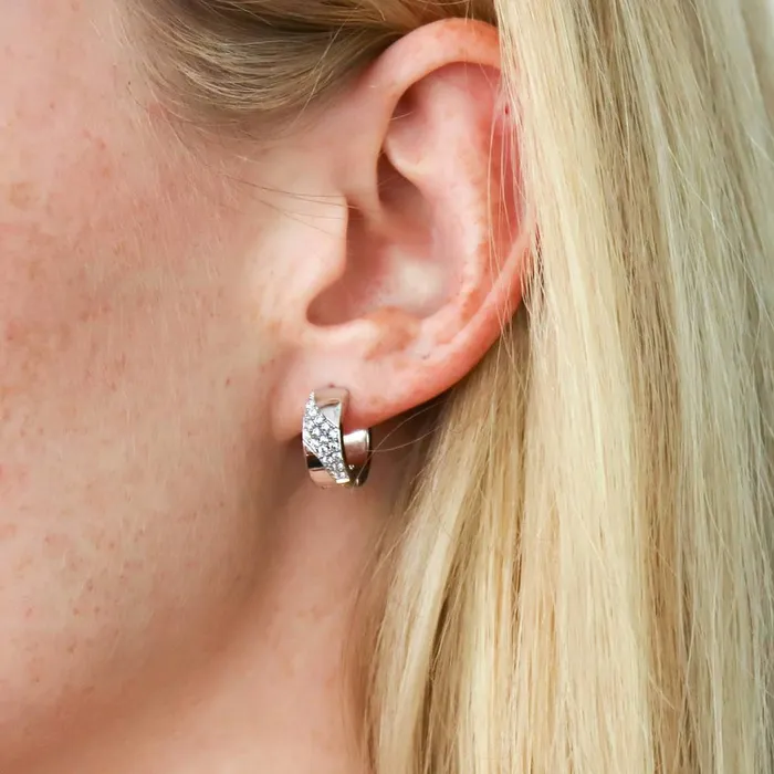 Earrings BERRICLE Wave CZ Small Huggie Earrings in Sterling Silver 055