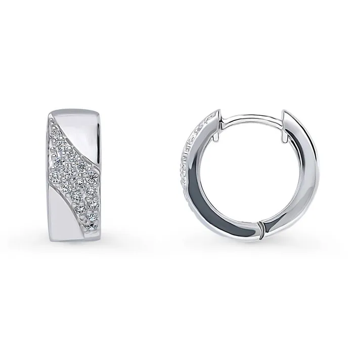 Earrings BERRICLE Wave CZ Small Huggie Earrings in Sterling Silver 055