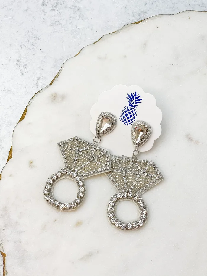 Earrings Diamond Ring Seed Bead Dangle Earrings Silver Prep Obsessed TI