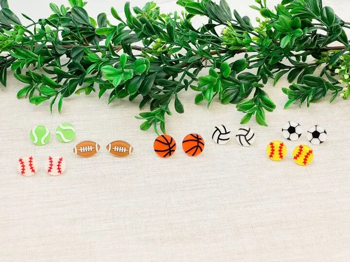 Earrings Prep Obsessed RNK Glitter Acrylic Sports Stud Earrings Soccer