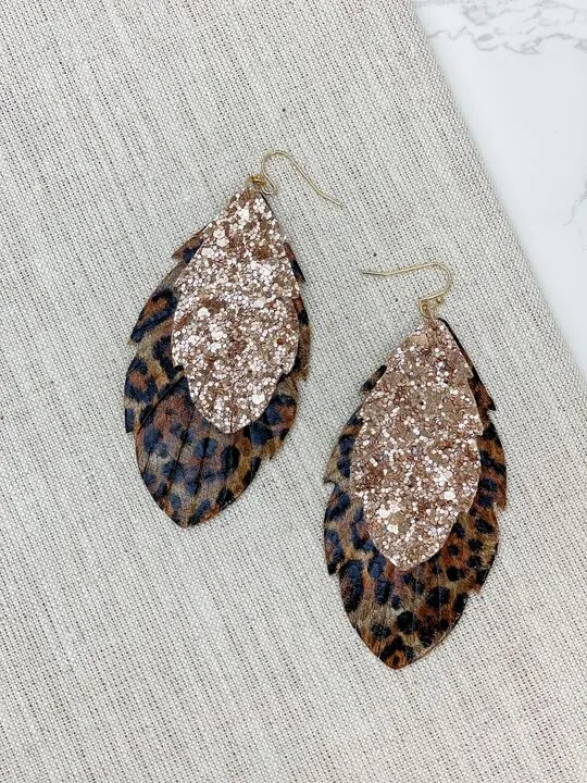 Glitter Leopard Feather Dangle Earrings Prep Obsessed LM Earrings