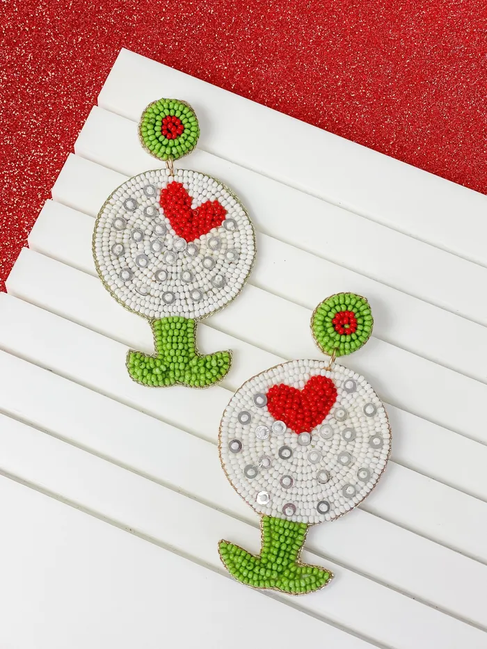 Heart Golfball Beaded Dangle Earrings Prep Obsessed TL Earrings