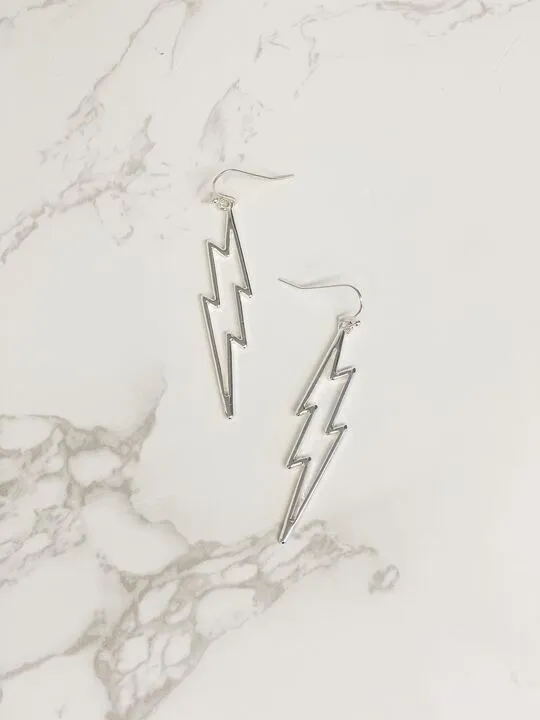 Open Lightning Bolt Dangle Earrings Silver Prep Obsessed MOA Earrings