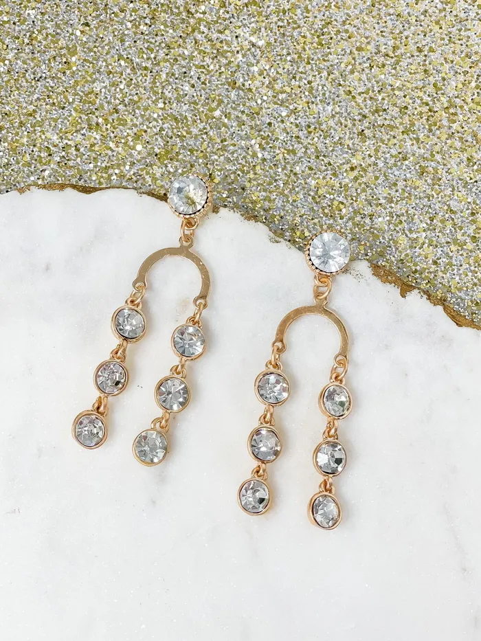 Prep Obsessed JJ Earrings Gold Glass Bead Arch Dangle Earrings Clear