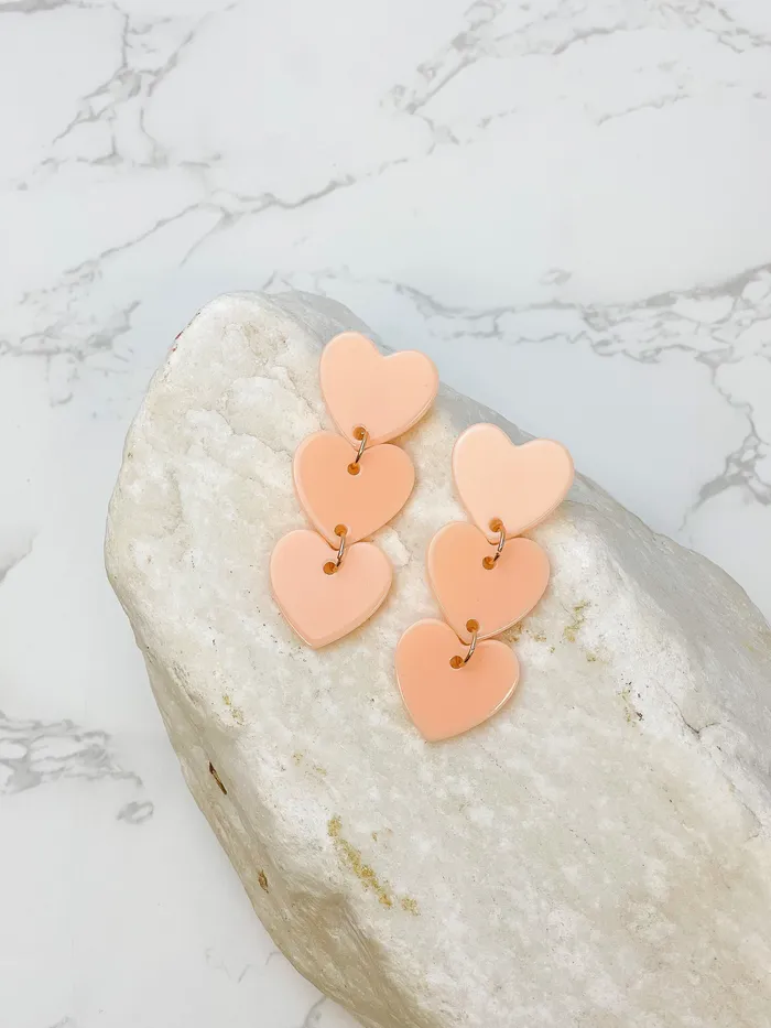 Prep Obsessed LBA Earrings Acrylic Triple Heart Dangle Earrings Blush