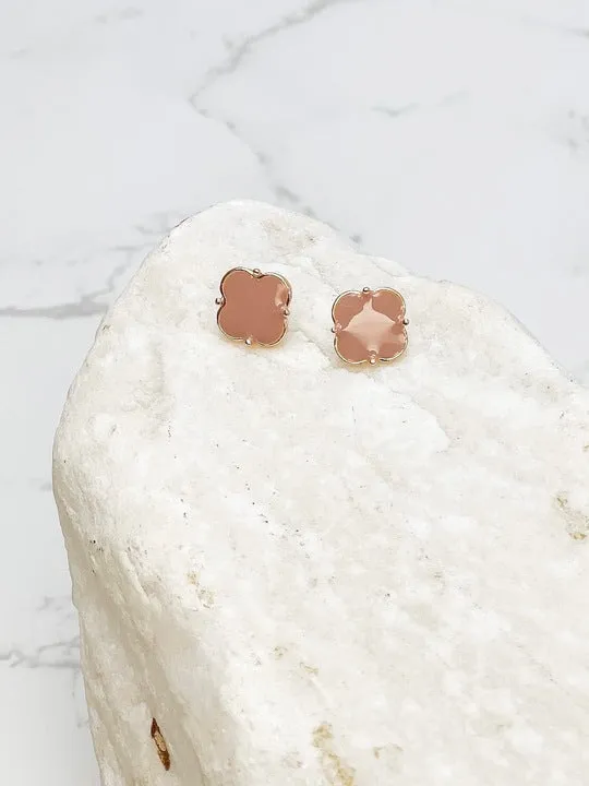 Prep Obsessed VP Classic Clover Enamel Stud Earrings Taupe Earrings