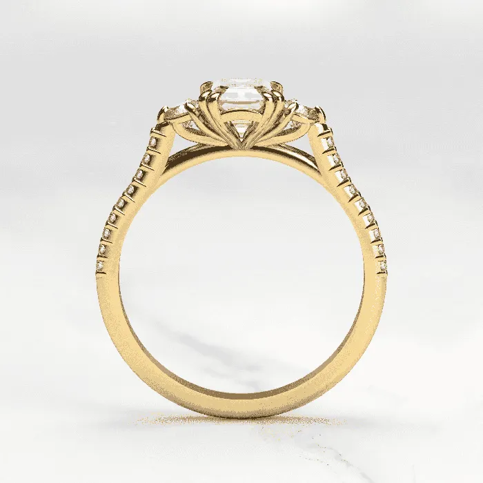 Rings Capucinne Emerald Half Pave Diamond Ring with Accent Stones