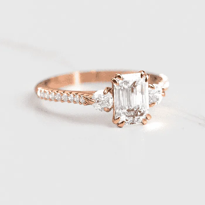Rings Capucinne Emerald Half Pave Diamond Ring with Accent Stones