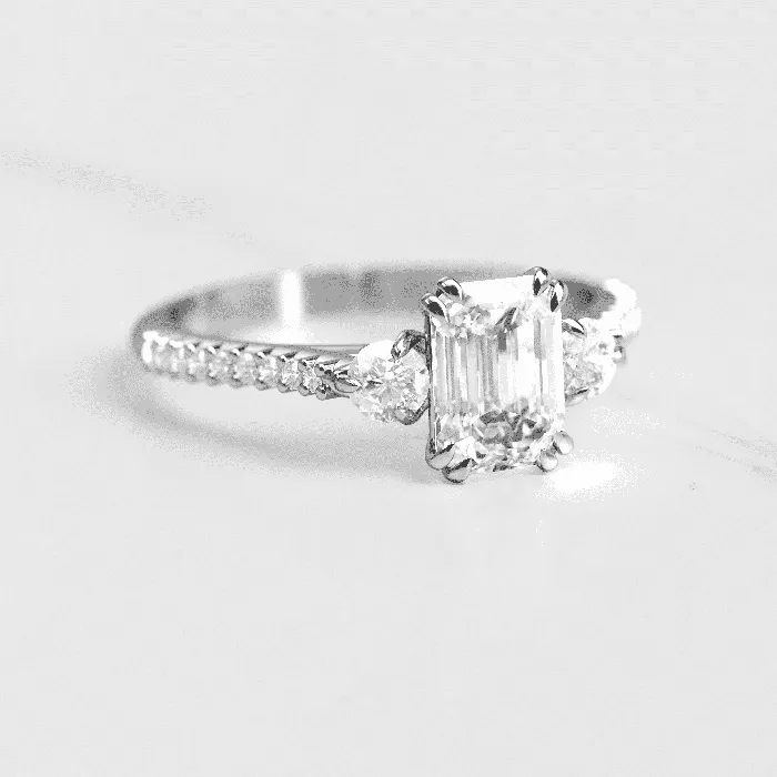 Rings Capucinne Emerald Half Pave Diamond Ring with Accent Stones
