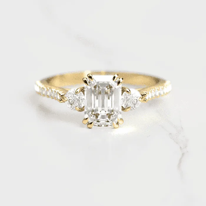 Rings Capucinne Emerald Half Pave Diamond Ring with Accent Stones