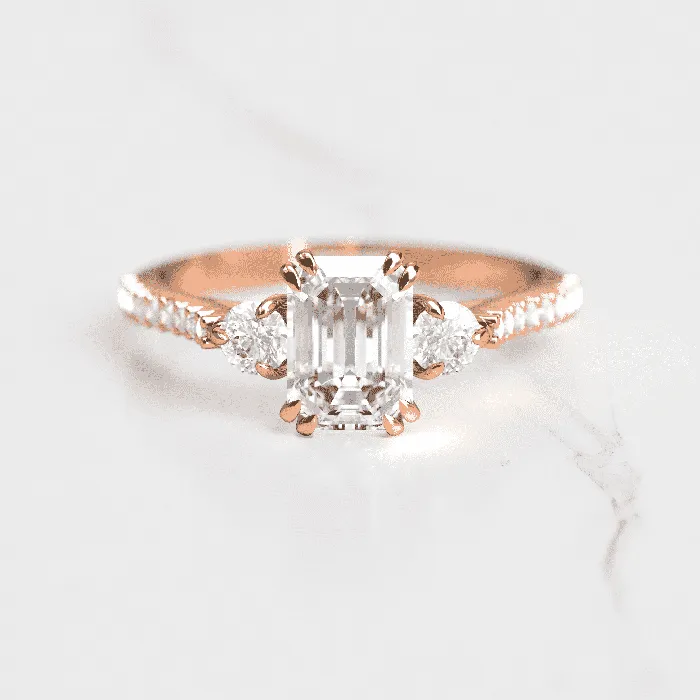 Rings Capucinne Emerald Half Pave Diamond Ring with Accent Stones