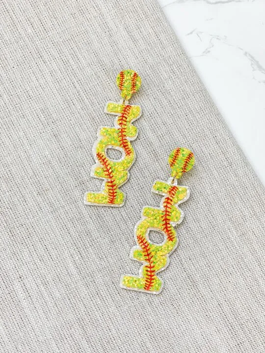 Sports Mom Glitter Dangle Earrings Softball Prep Obsessed RNK Earrings