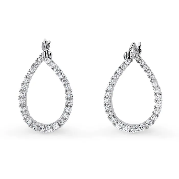 Teardrop Woven CZ Medium Hoop Earrings in Sterling Silver 098 BERRICLE Earrings Teardrop Woven CZ Medium Hoop Earrings in Sterling Silver 098 BERRICLE Earrings