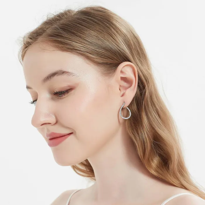 Teardrop Woven CZ Medium Hoop Earrings in Sterling Silver 098 BERRICLE Earrings