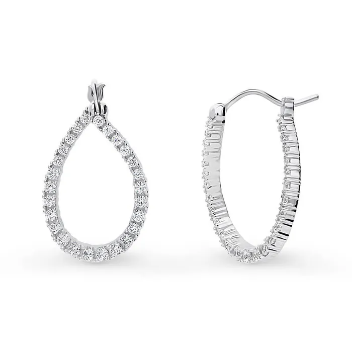 Teardrop Woven CZ Medium Hoop Earrings in Sterling Silver 098 BERRICLE Earrings