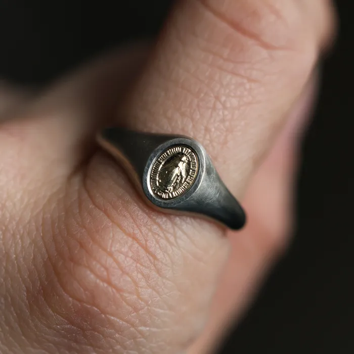 Virgin Mary Signet Ring 14K Or 18K Gold Ready to Ship Capucinne Rings
