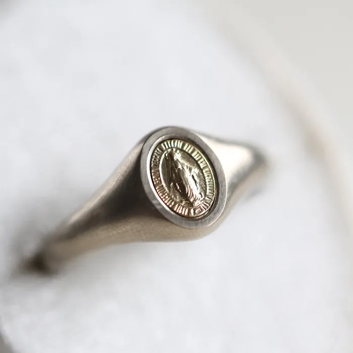 Virgin Mary Signet Ring 14K Or 18K Gold Ready to Ship Capucinne Rings